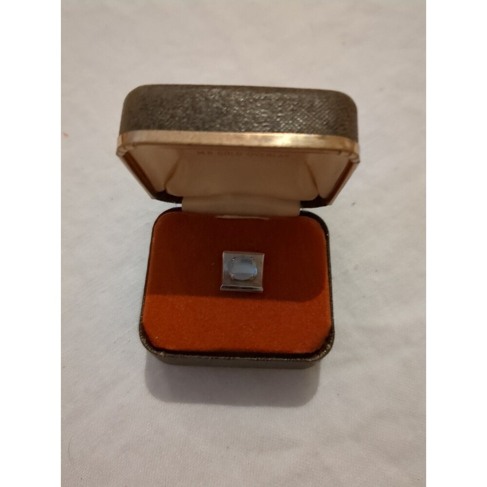 Vtg KREMENTZ 14Kt Gold Overlay Blue Stone Tie Tack MInt Condition NIB